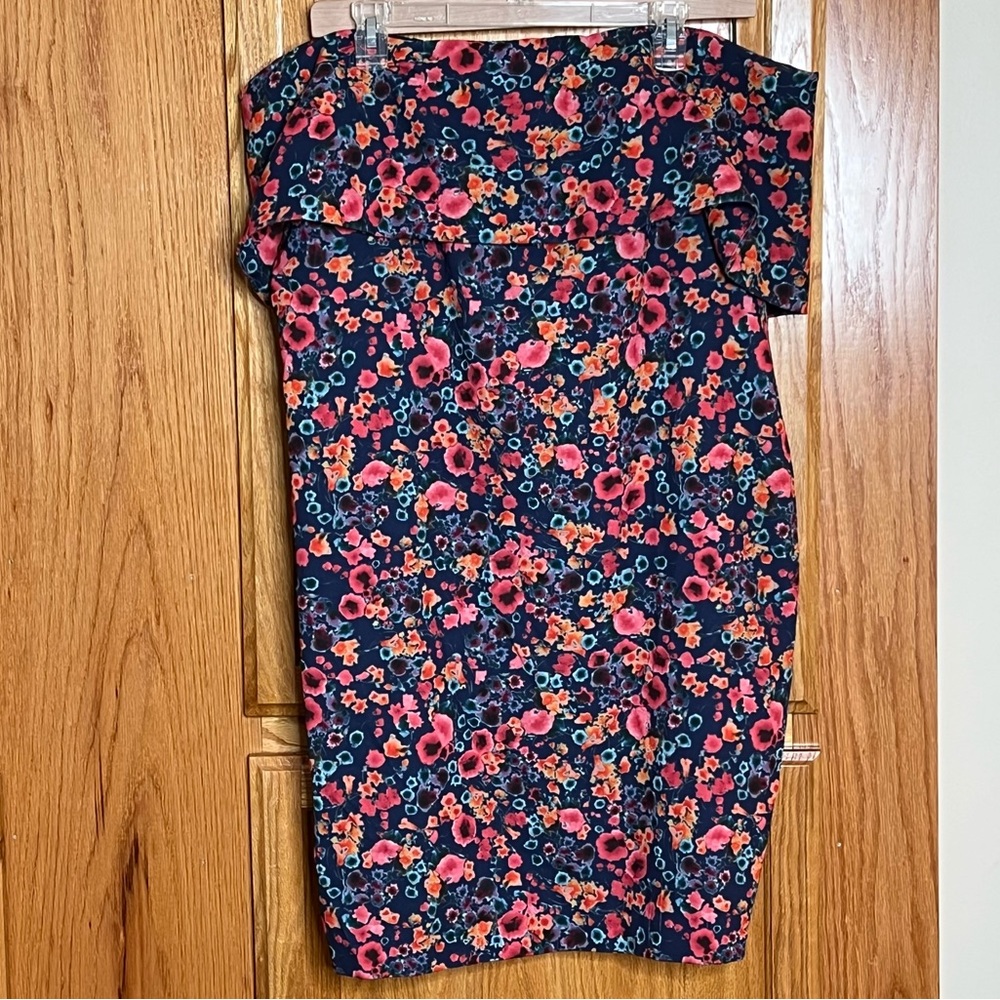 Badgley Mischka Sheath Dress Womens 20 Floral Strapless Navy Multicolor Prom